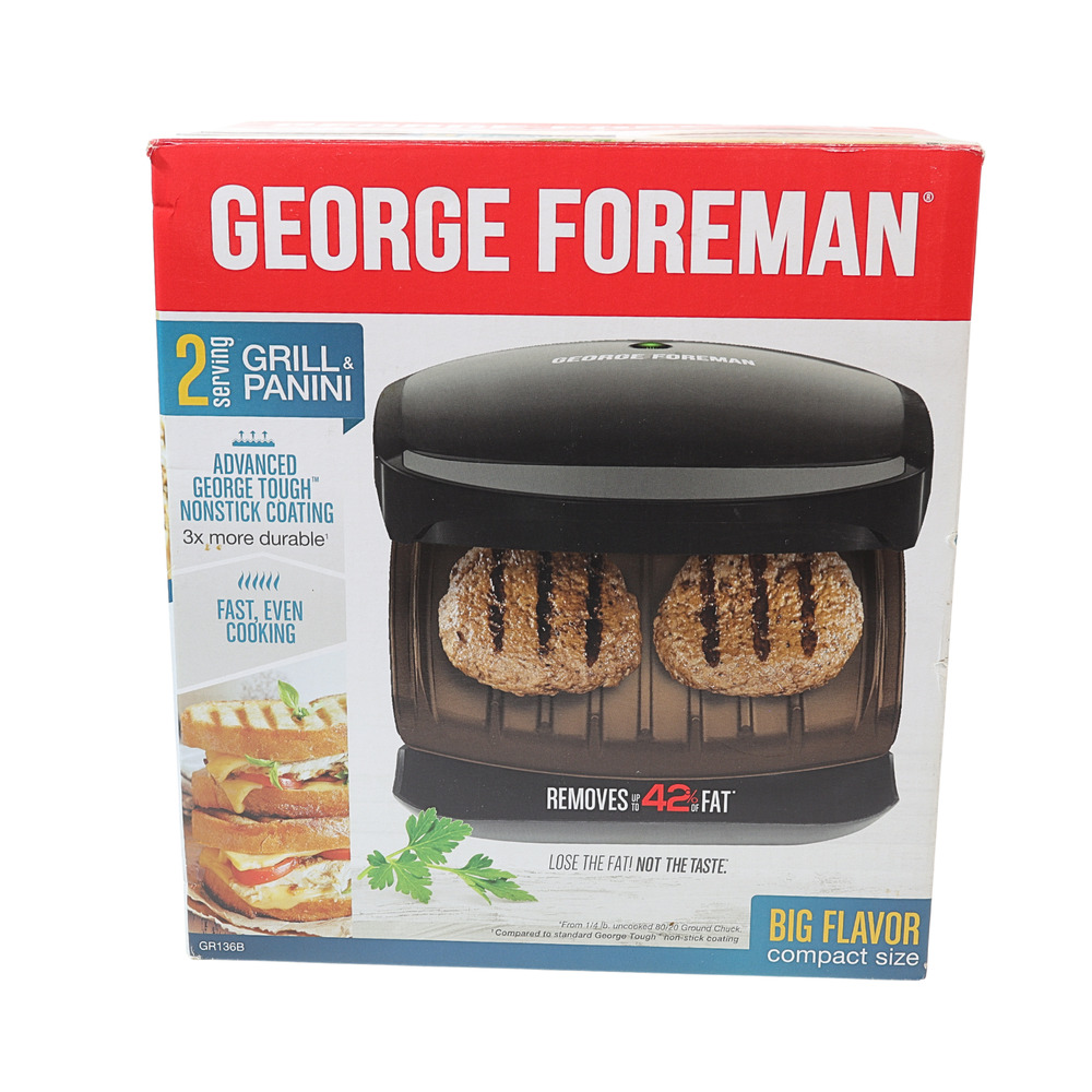 George Foreman GR136B 2 Serving Classic Plate Electric Grill Panini Press Black